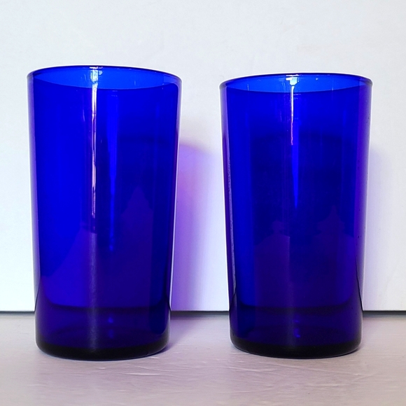 Set of 2 Cobalt Blue 12 oz Juice Glasses Tumblers Vintage - Picture 2 of 5